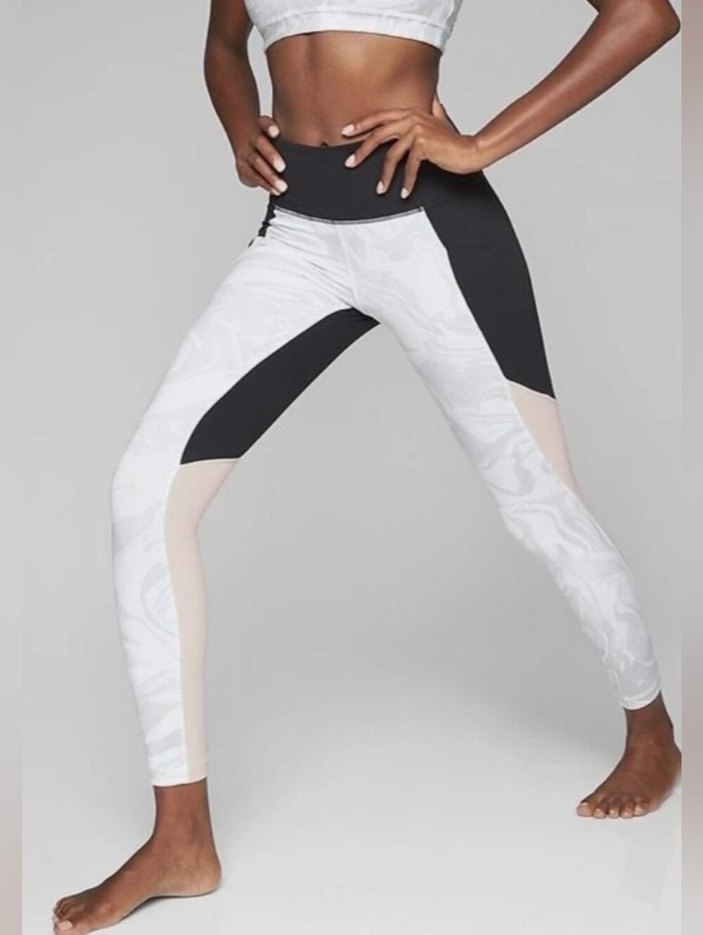 Athleta Marble Salutation Stash Pocket Leggings/Tights in "Gathering Storm"